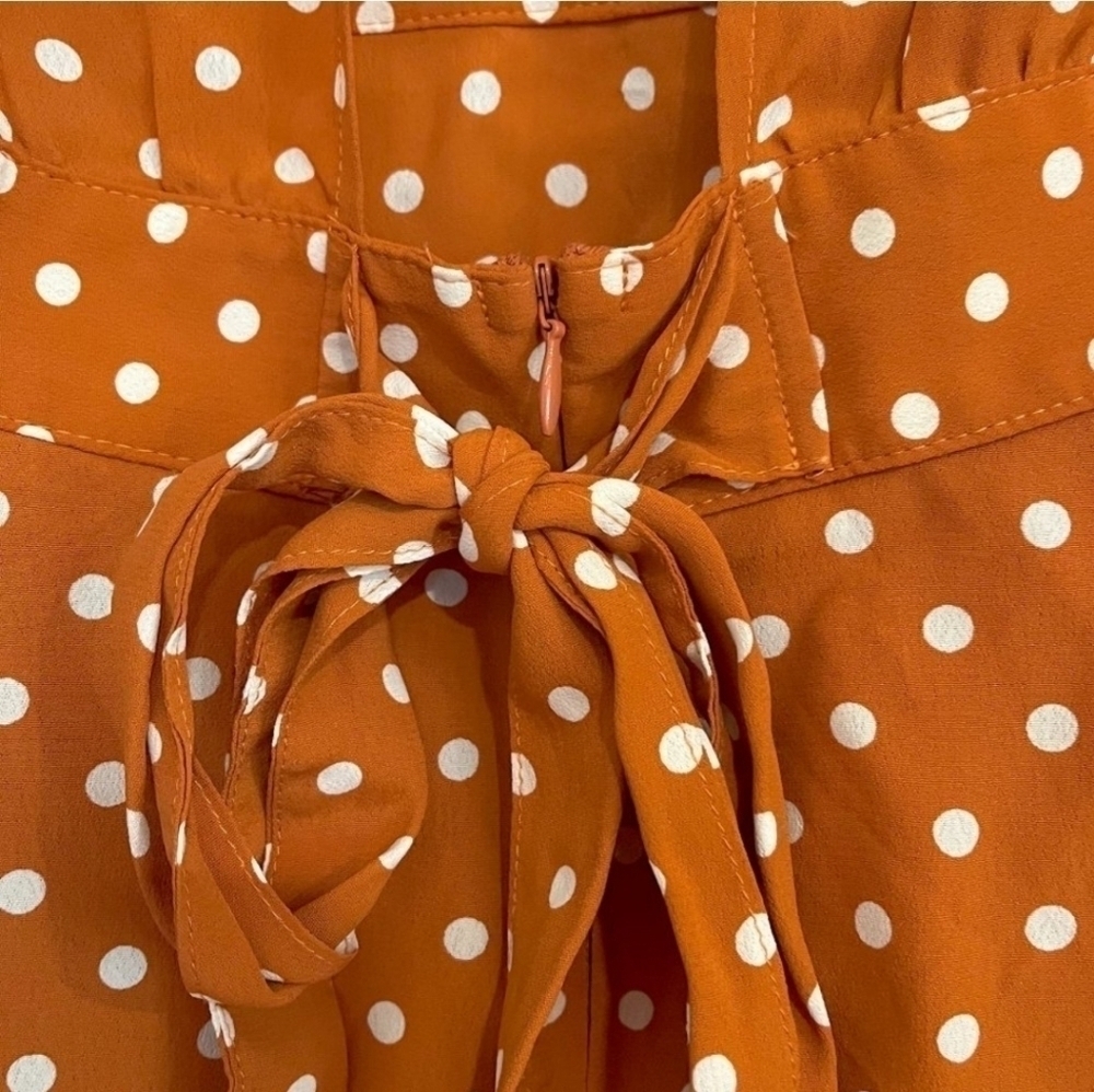 Flynn Skye Golden Polka Dot Open Back Bell Sleeve Tie Back Mini Dress XSMALL - Picture 7 of 12